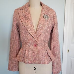 Pink Boucle Tweed Peplum Jacket, S